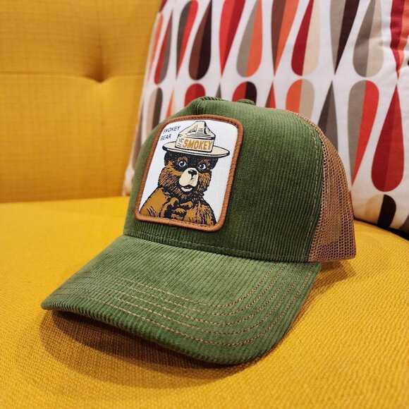Smokey Bear Corduroy Smokey Patch Snap Back Trucker Hat Green Baseball Cap NEW - Picture 10 of 10